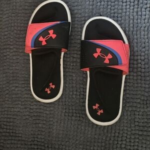 Under Armour Black and Red Slide Sandals